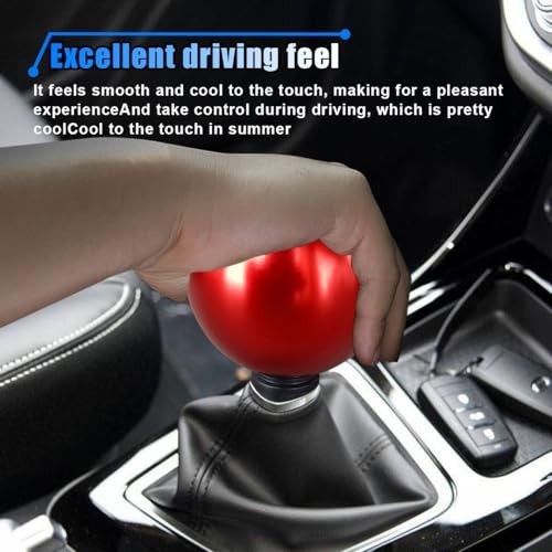 BDZMC Car Round Ball Gear Shift Knob, Aluminum Alloy Gear Shift Stick Head Red
