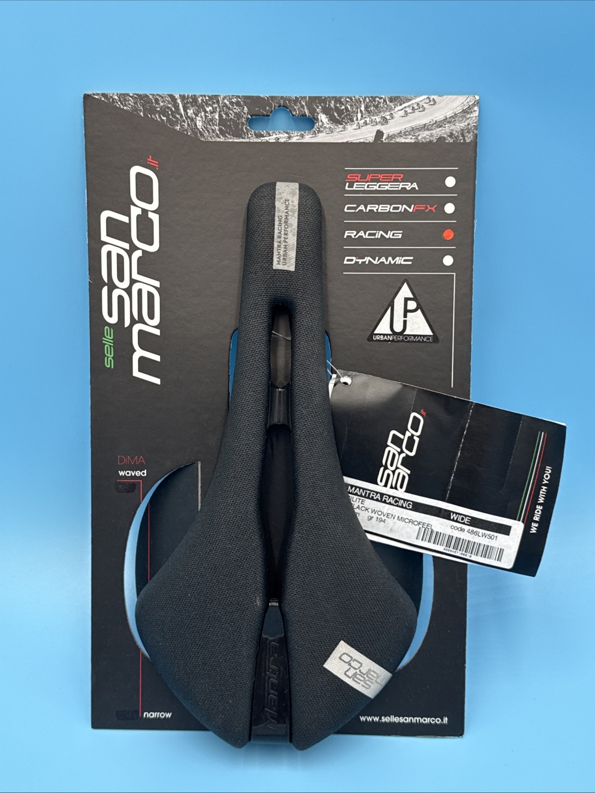 Selle San Marco MANTRA Racing Wide Black Woven Microfeel Saddle XSilite Rail