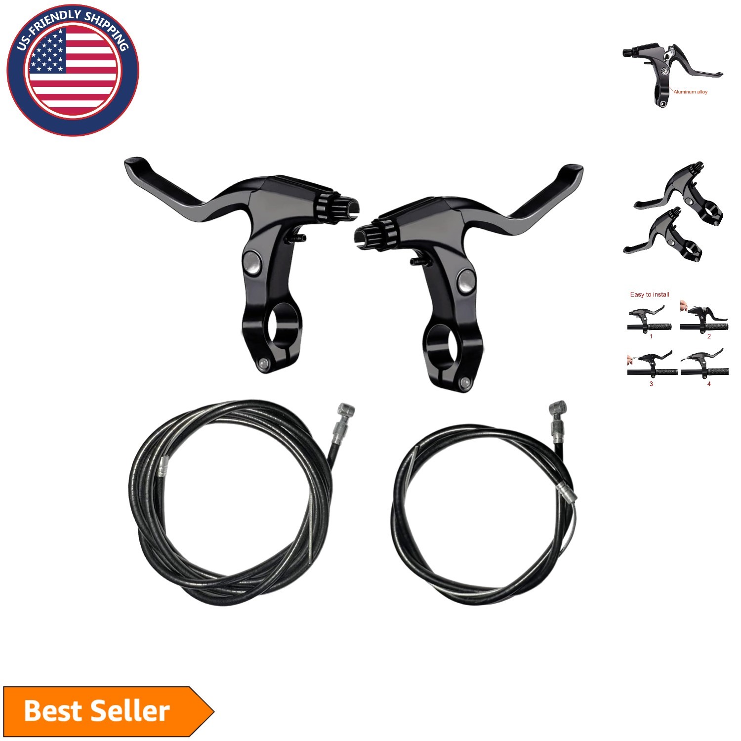 Brake Accessories: 2 Aluminum Levers and 2 Brake Cables for MTB/Road Use