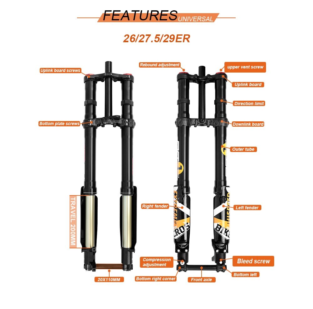 E-bike Fork 26/27.5/29Inch MTB Bicycle Downhill Inverted Air Suspension Fork