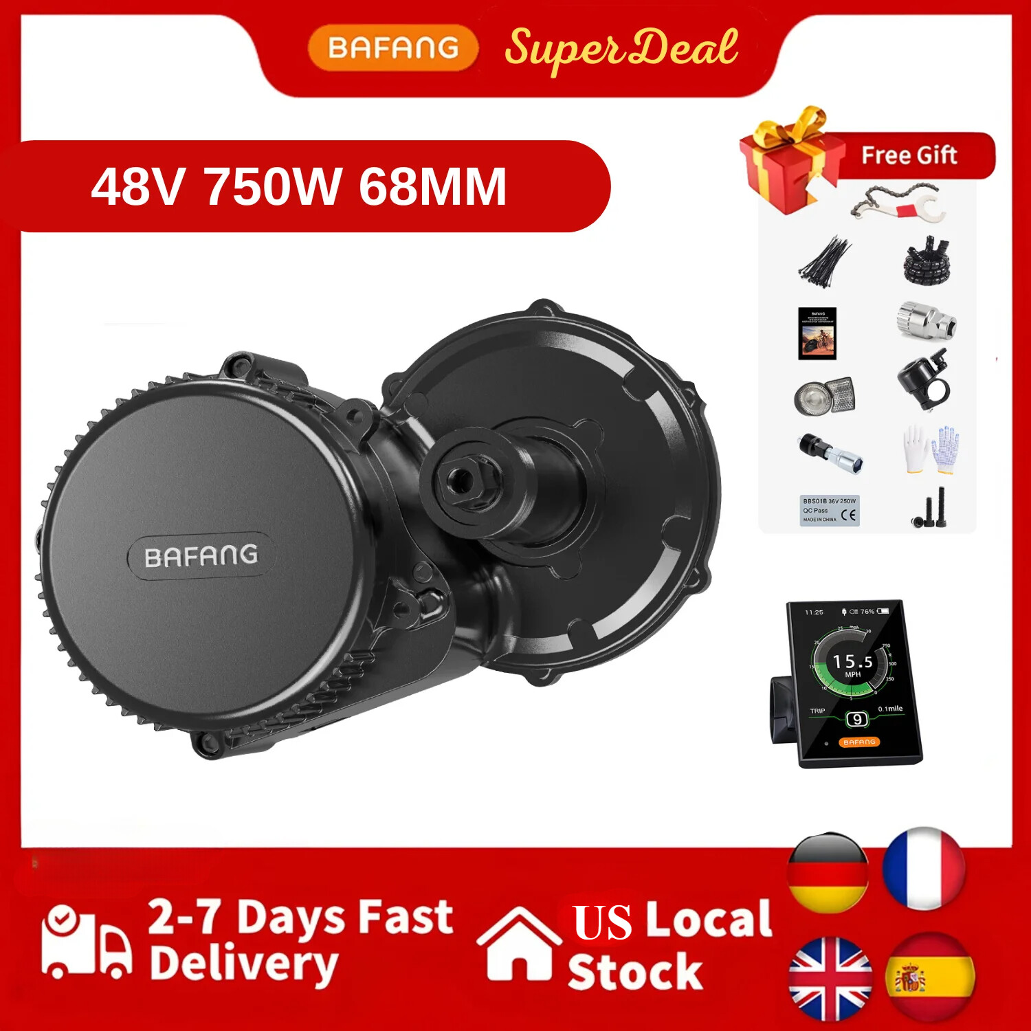 Bafang BBS02B 48V750W 68mm Mid Drive Motor DIY Ebike Conversion Kit