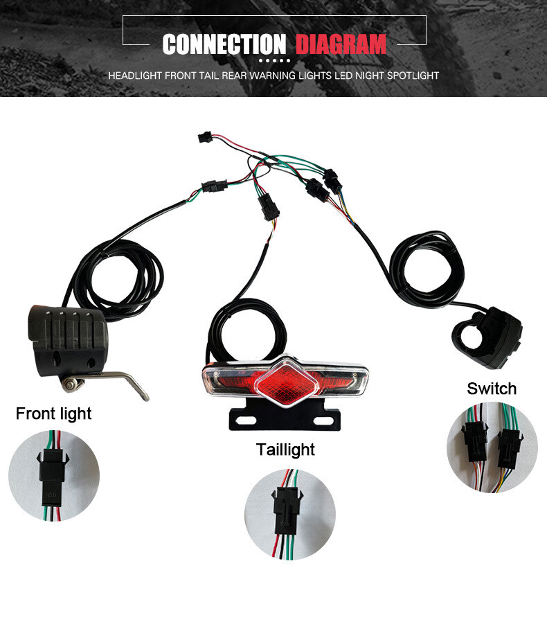 36V/48V/52V/60V 3 in 1 E-Bike Light set Headlight & Tail Light with Horn Switch