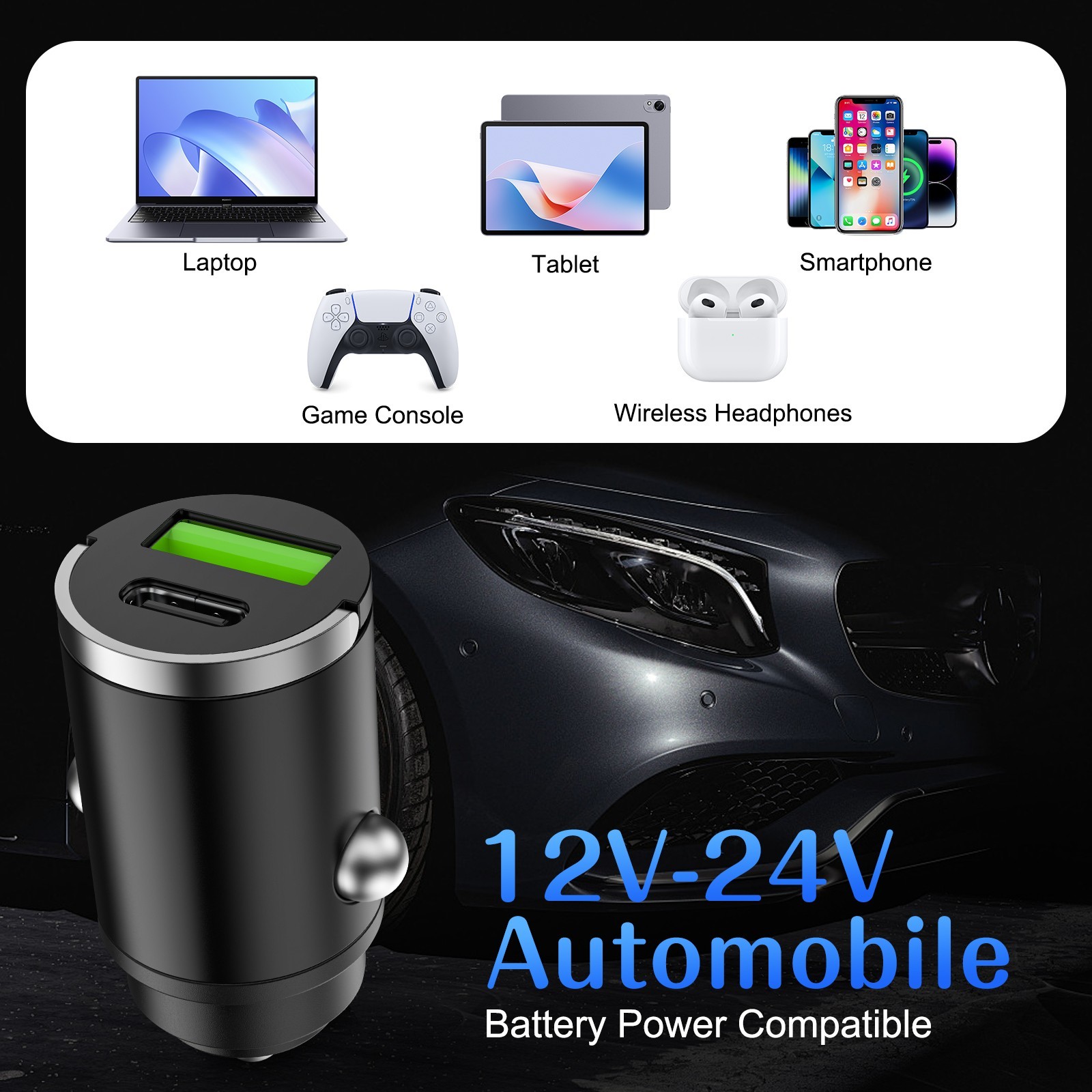 100W Super Fast Car Charger 2-in1 Cigarette Lighter Adapter w/ USB ports For Car