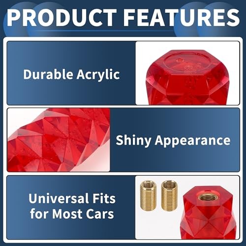 Diamond Pattern Crystal Shift Knob Universal for Automatic and Manual 20cm Red