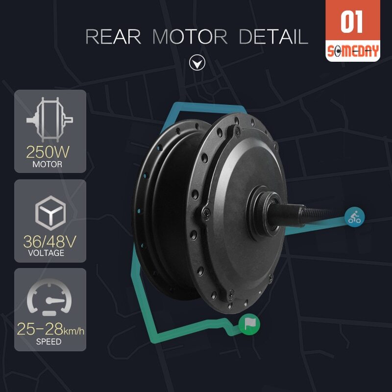36V 48V 250W E-Bike Conversion Kit Rear Rotate Wheel Hub Motor 16-29inch/700C