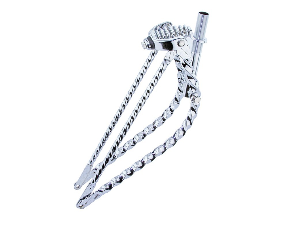LOWRIDER Bicycle 26” Twisted Springer Fork Bent Square Chrome 1” Threaded.