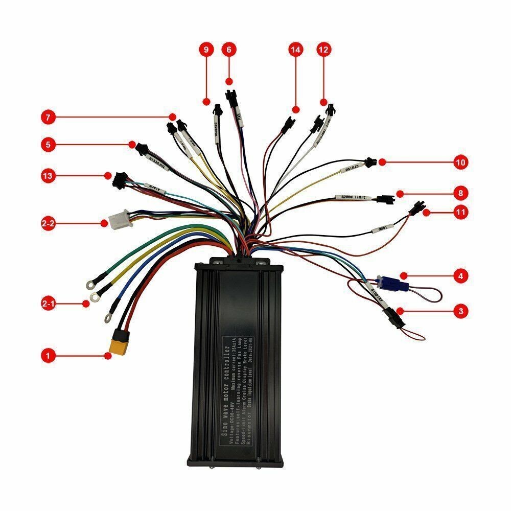 Ebike Controller LCD Display Kit 36V 48V 52V 1500W Mode Sinewave Support 3-mode