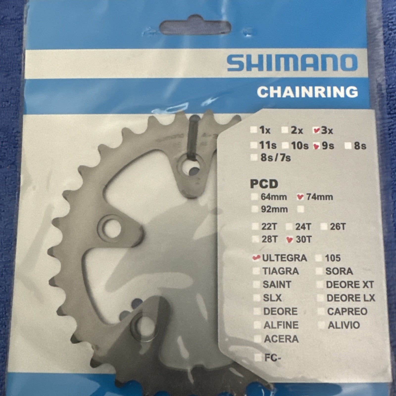 SHIMANO ULTEGRA CHAINRING FC-6503 74MM BCD X A-30T 9SPD SILVER NIP