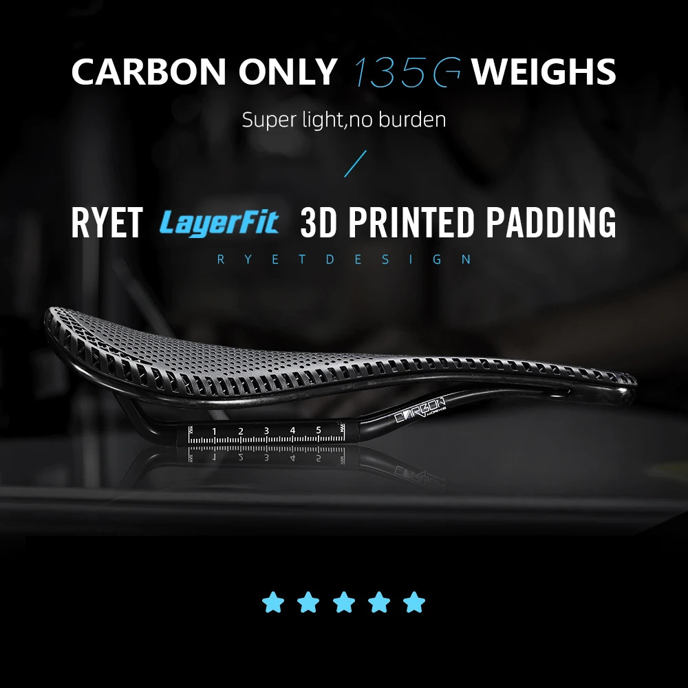 RYET 3D Printed EVA Carbon Saddle 143mm 7x9mm 98-135g Superlight Road MTB Gravel