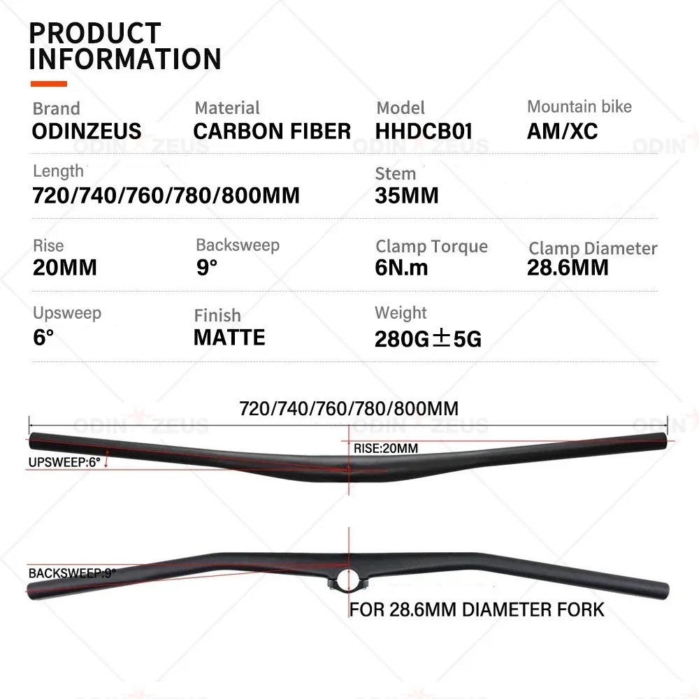 Carbon Fiber MTB Bike Integrated Handlebar Matte 35*720mm with Computer Mount