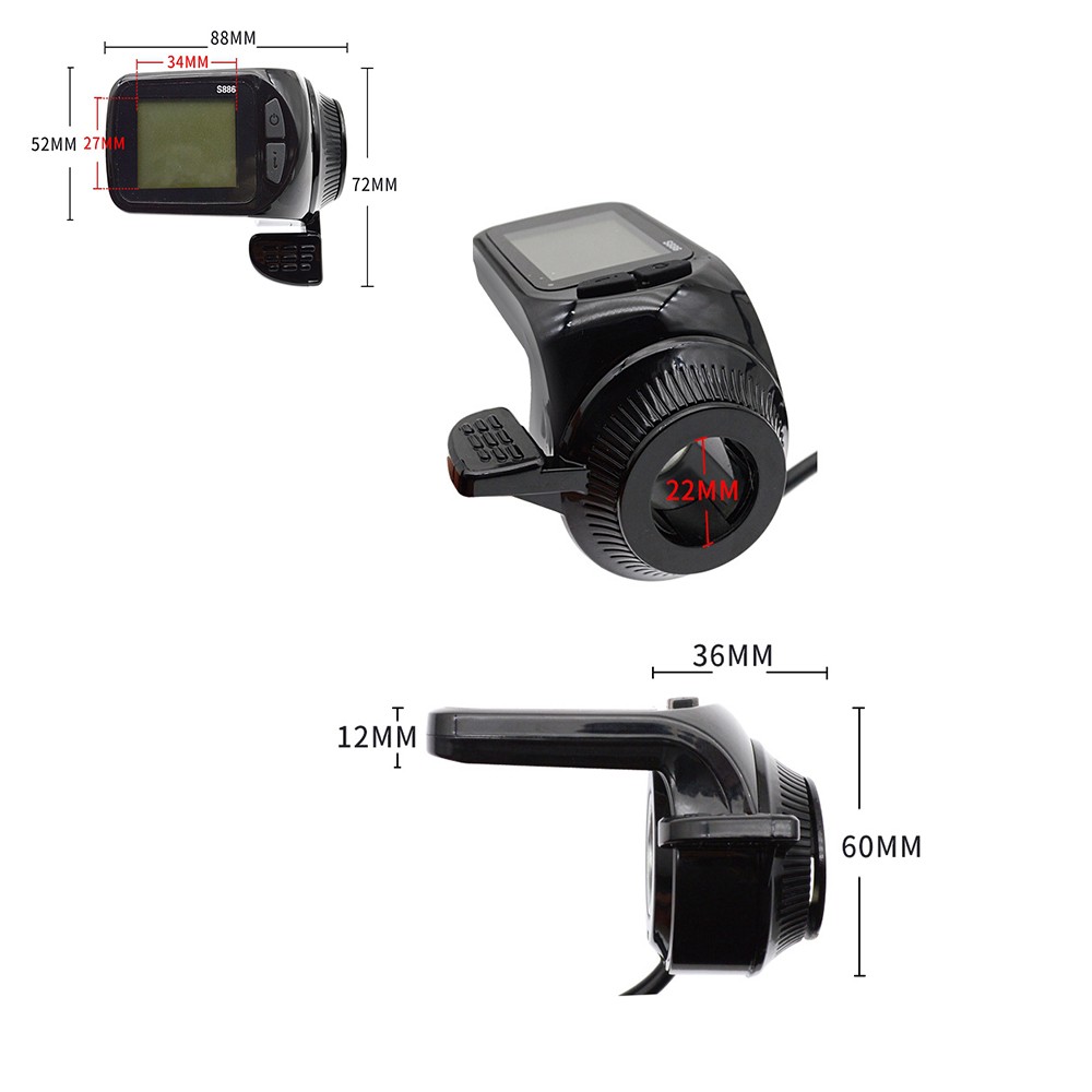 24V/36V/48V S886 Ebike LCD Display Panel Thumb Throttle For Electric Bicycle SDE
