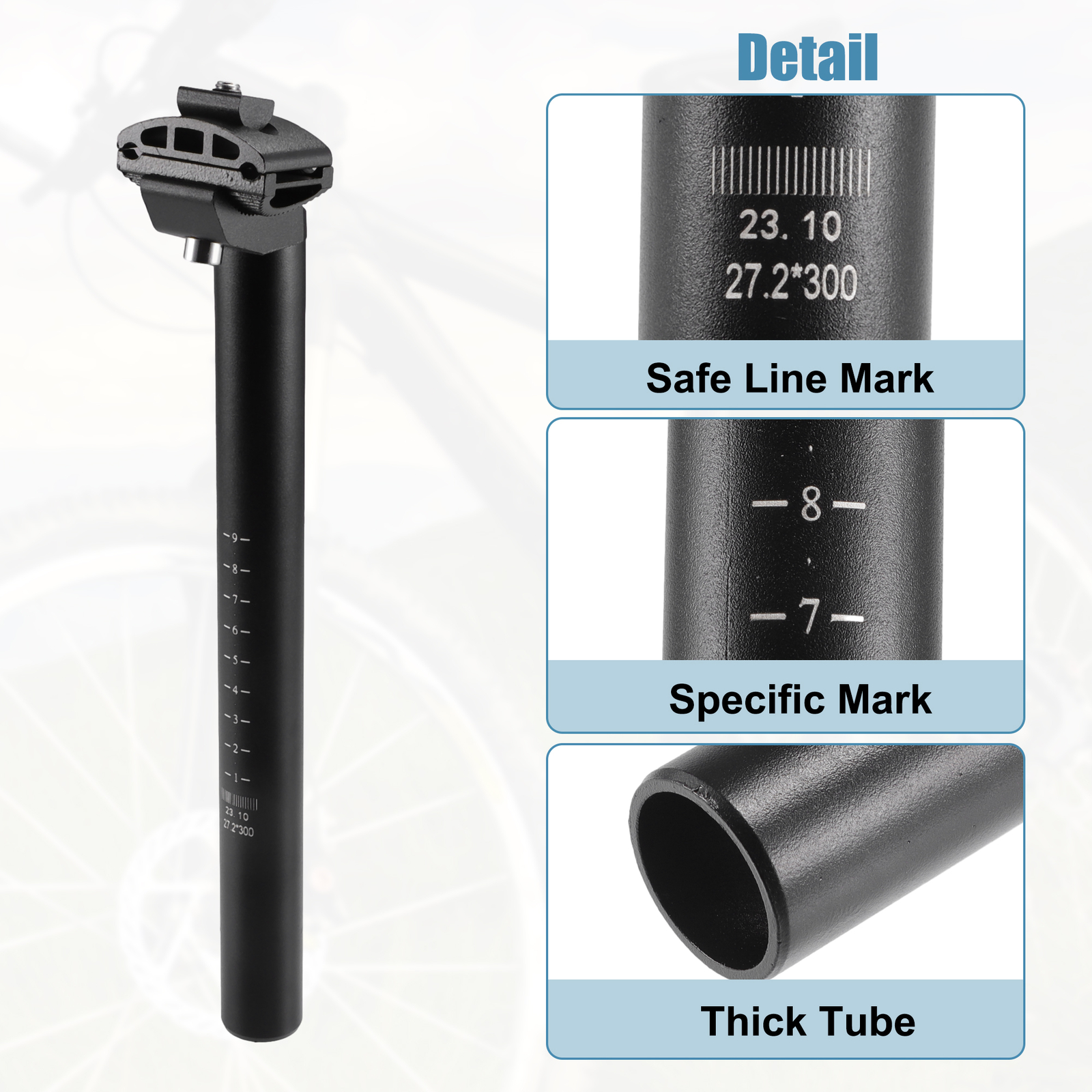 27.2x300mm Bike Seat Post Aluminum Alloy Bicycle Bike Seat Tube Mount Black