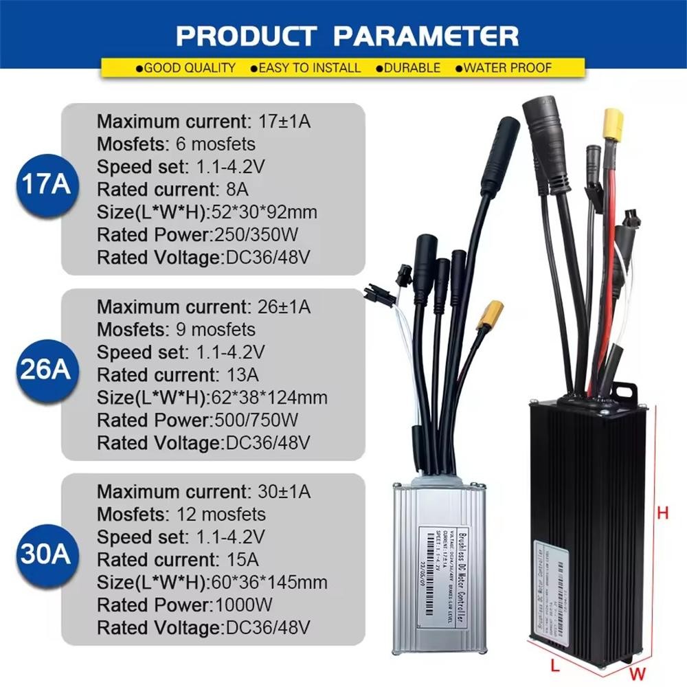 E-bike 17A 26A 30A 3 Mode Sine Wave Controller 36V 48V 250W-1000W w/ Display Set