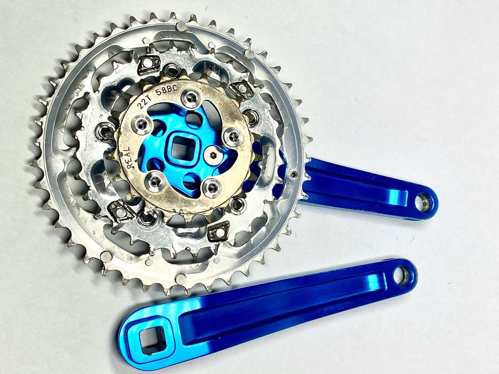Kooka Blue Anodized MTB Crankset 175mm w/ BB-UN71 & REAL 22T Ring Vintage CNC