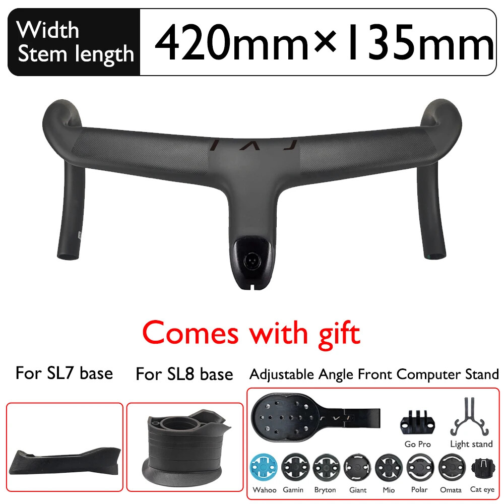 Road Bike Carbon Fiber Integrated Handlebars Internal Wiring 28.6mm 380-440mm