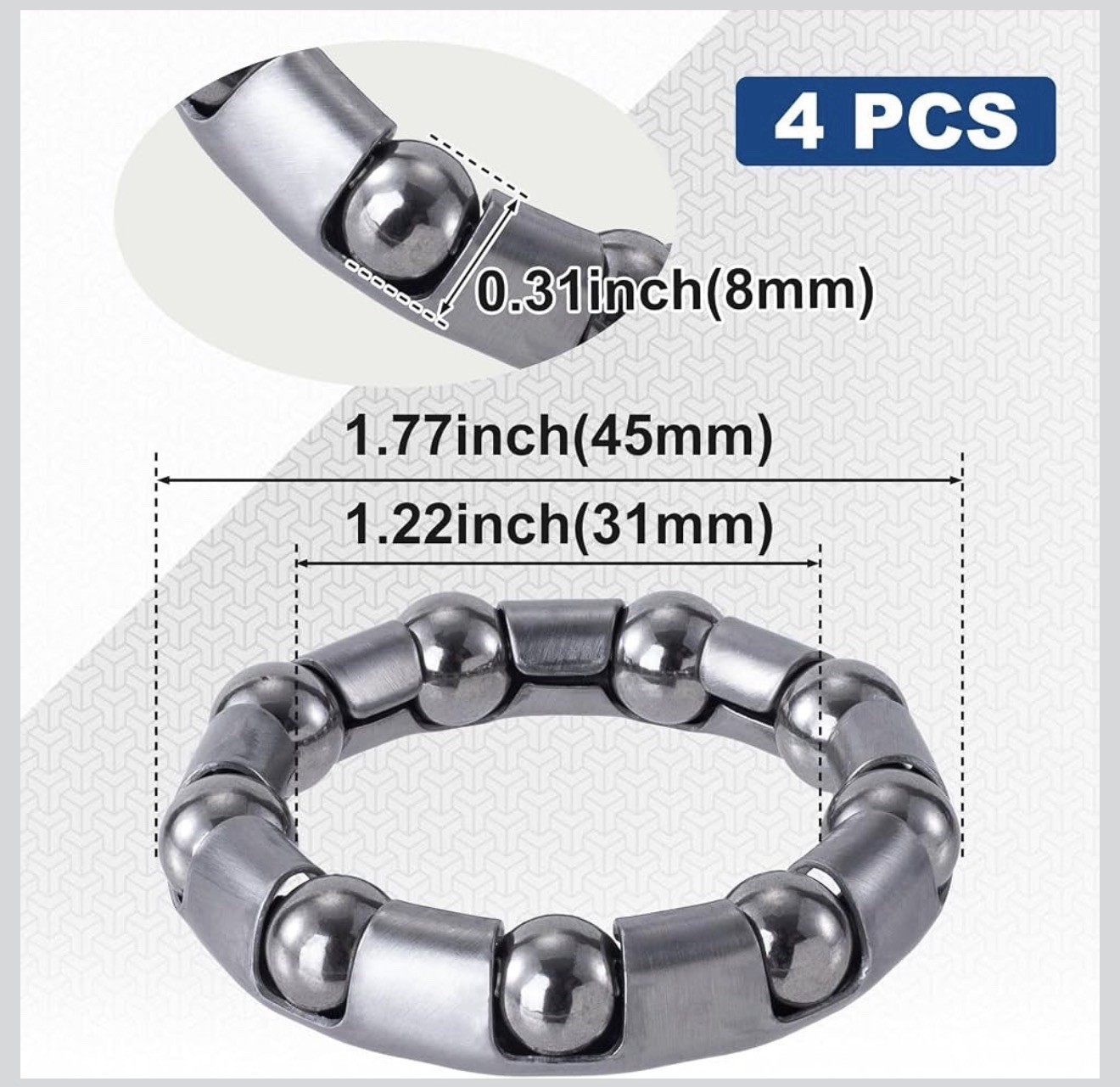 4pcs 1/4in x 9 Balls Bike Ball Crank Bearing, Stainless Steel