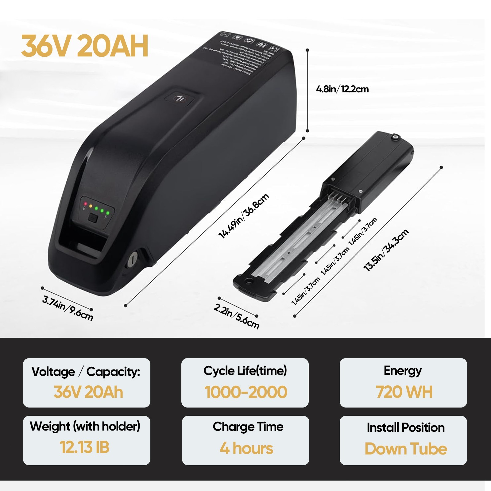 52V 48V 36V 10AH/15AH/20AH eBike Lithium Battery for Bicycle 0-2000W Motor 5-PIN
