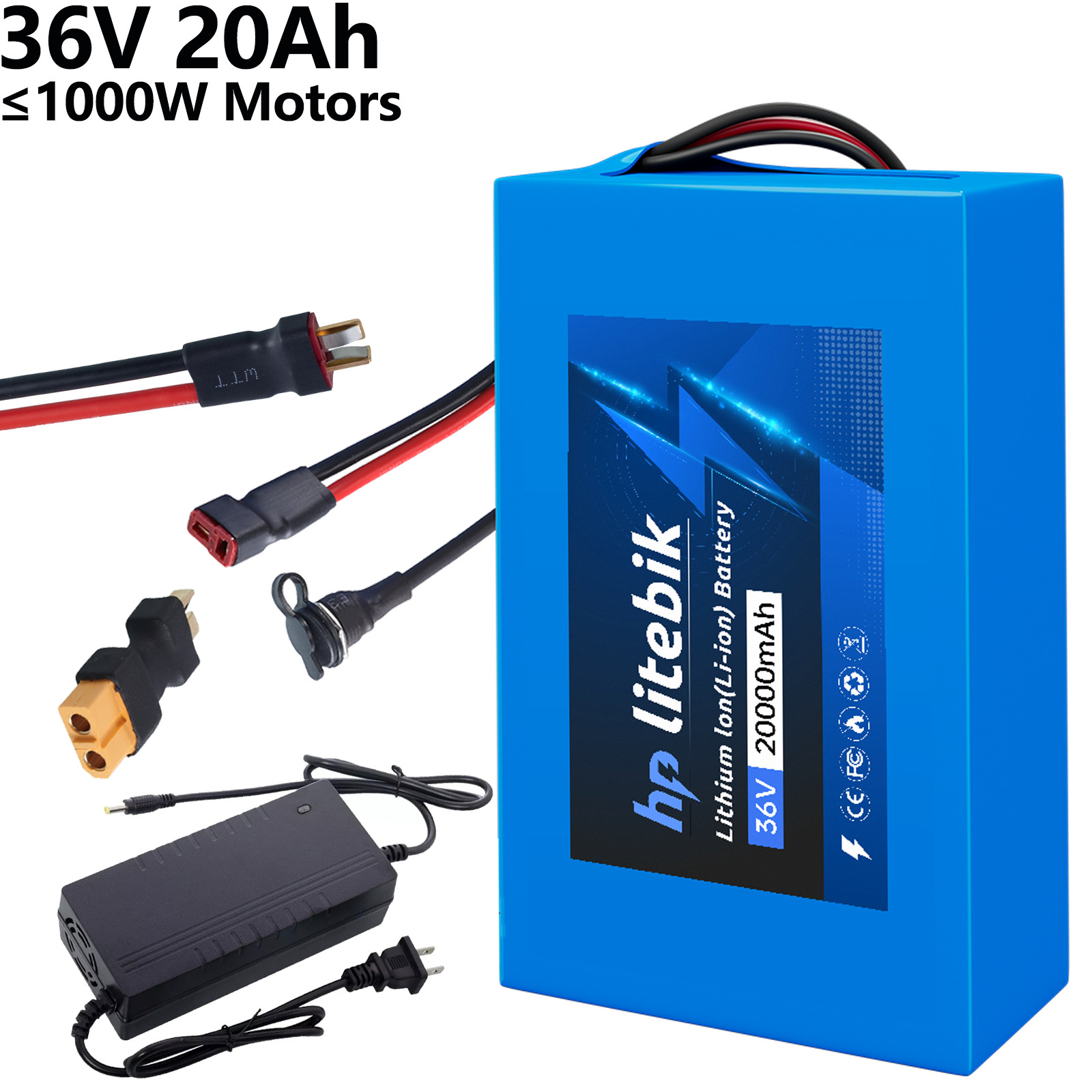 Electric Bicycle Lithium Battery 36V 20Ah for Bike 100-1000W Motors XT60 30A BMS