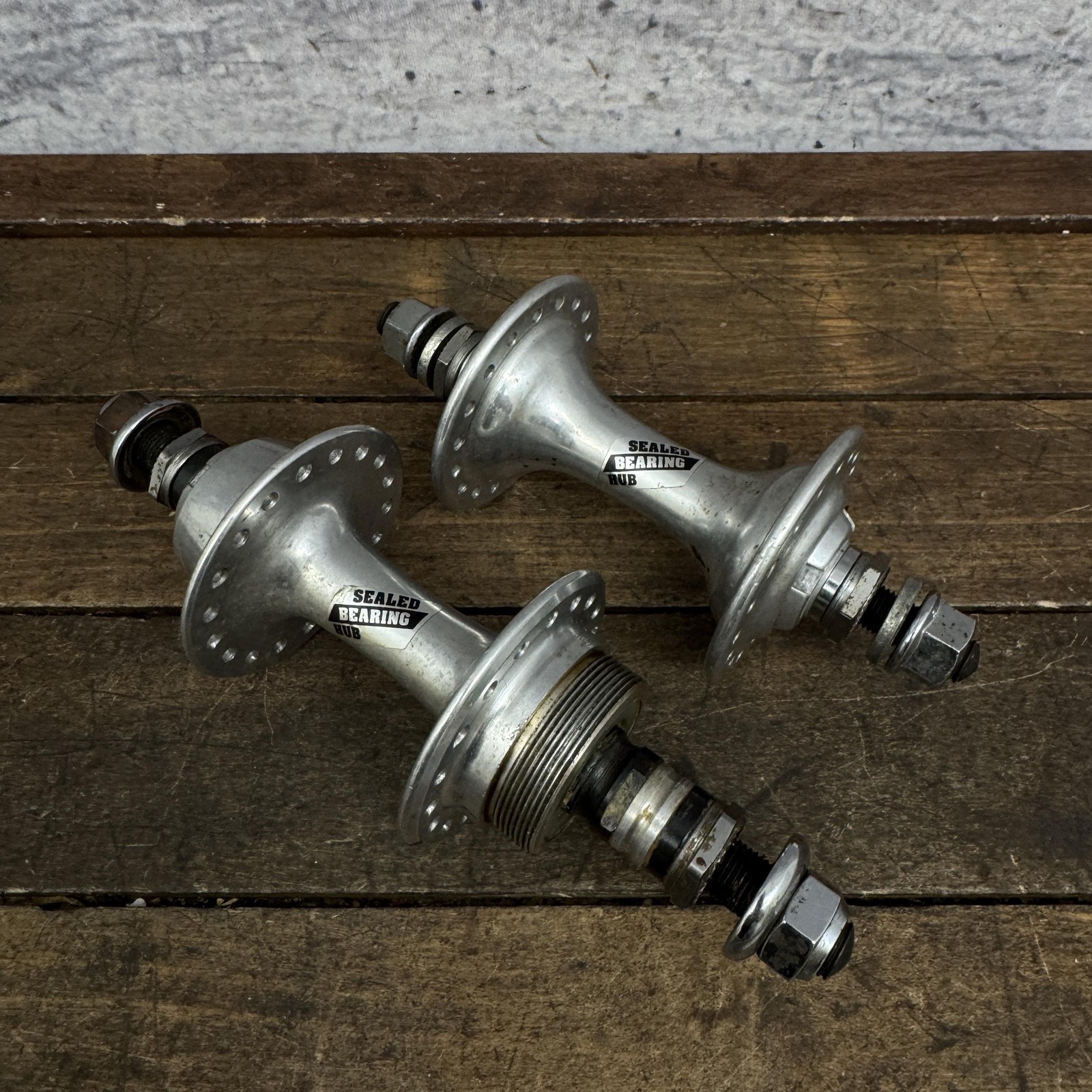 Vintage Sunshine Sealed Bearing Hub Set 36H Nutted Silver Alloy Nut BMX MTB 80s