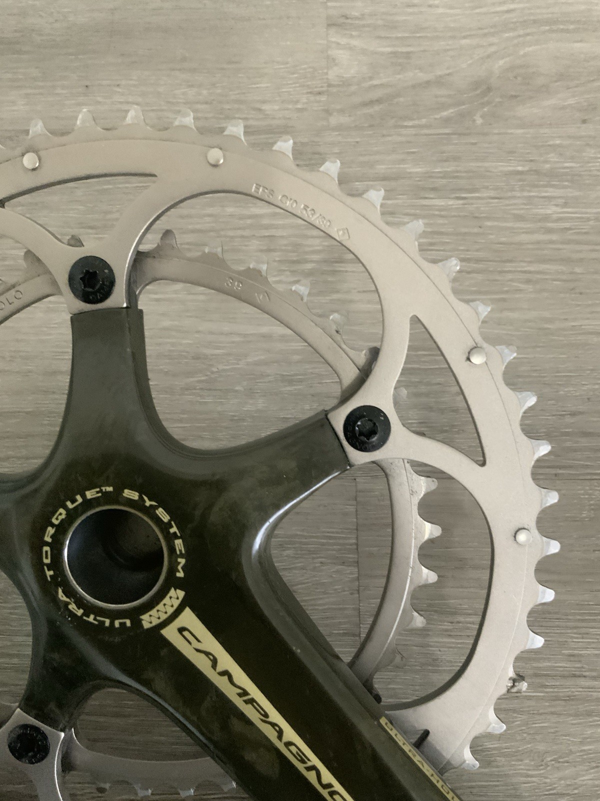 CAMPAGNOLO RECORD CRANKSET DOUBLE 53-39 TOOTH 177.5 MM ARMS 10 OR 9 SPEED W/ BB