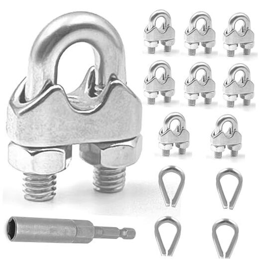 Pcs M5 Wire Rope Clamps Cable Clamps 4 Pcs 3/16″ Wire Rope Thimble 8 M5 – 3/16”