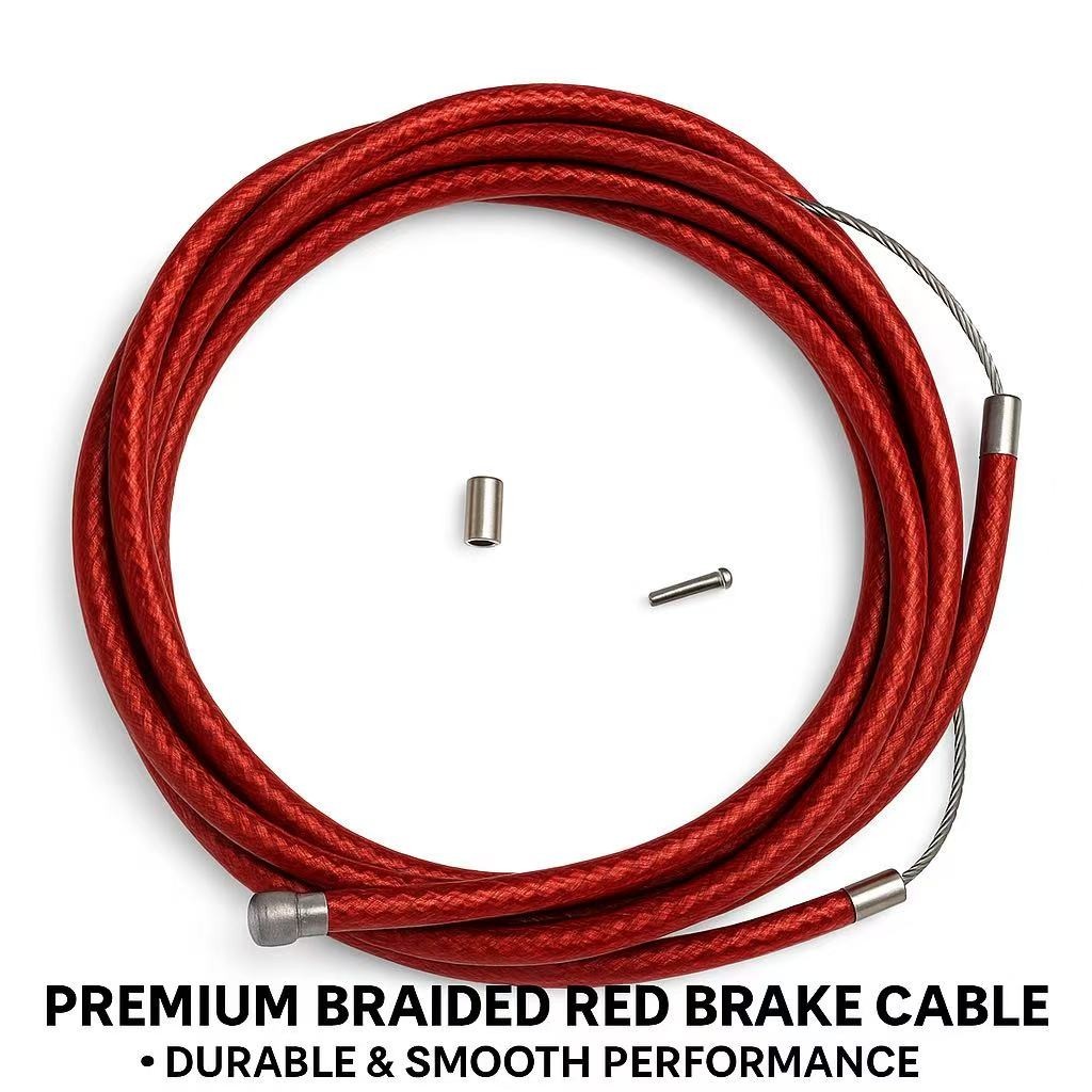 Universal Bicycle Brake Cable Wire Set – 172cm (68″) Braided Red Stainless Steel