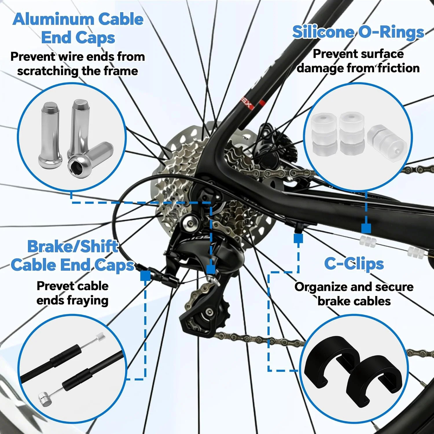 103Pcs Bike Brake Cable Kit with Stainless Steel Wire Cutter, Including Brake an