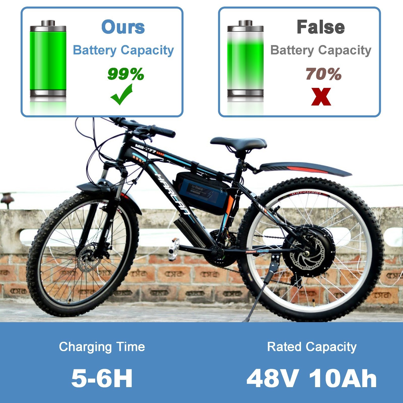 48V 10Ah Bike Lithium Battery w/ XT60 Plug 30A BMS Electric Bicycle 750W Motors