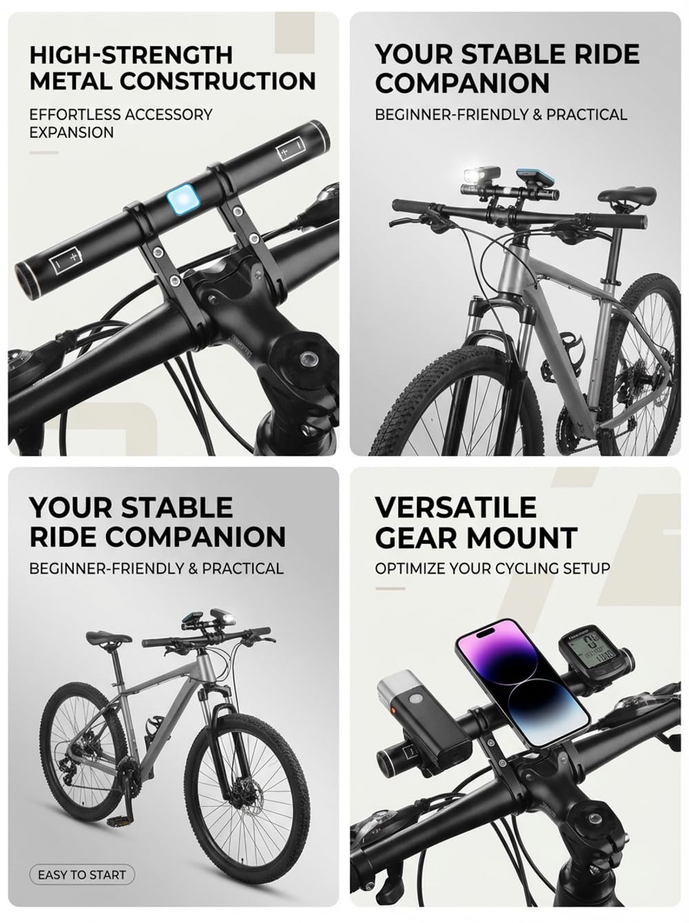 USB Rechargeable Bike Handlebar Extender,7.8in Bike Handlebar Extension and B…