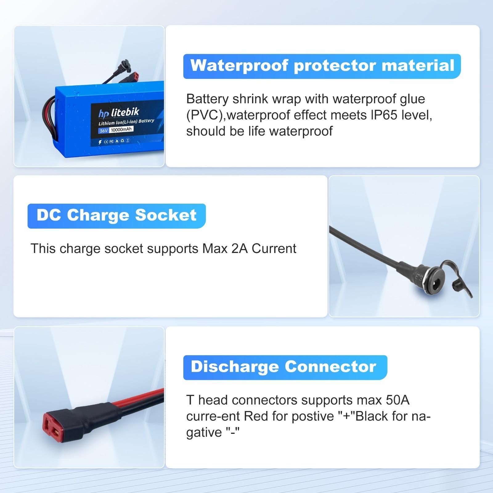72V 52V 48V 36V Ebike lithium Battery For Electric Bicycle 200W-3600W Motors