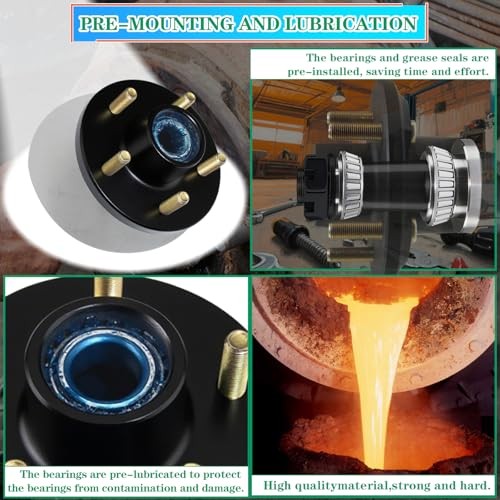 Set of 2 Pre-Iubricated Trailer Hub Kits – 5 on 4.5» for 2000 lbs 1-1/16»