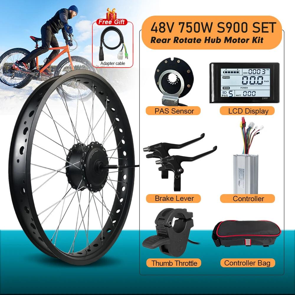 48V 750W Snow E-bike Conversion Kit 20 24 26inch Rear Rotate Wheel Hub Motor