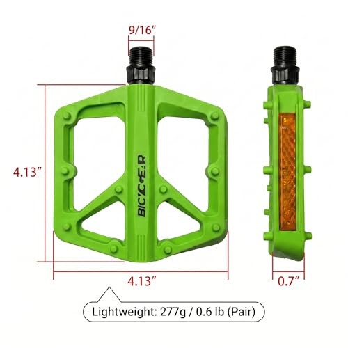 Bike Pedals Flat, 4.1 inches Wide & 0.6lb Lightweight Nylon Bicycle Green