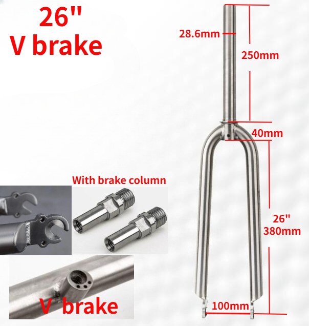 Titanium MTB Bicycle Front Fork rounded crown V brake 1 1/8″ For 26″ Wheelset
