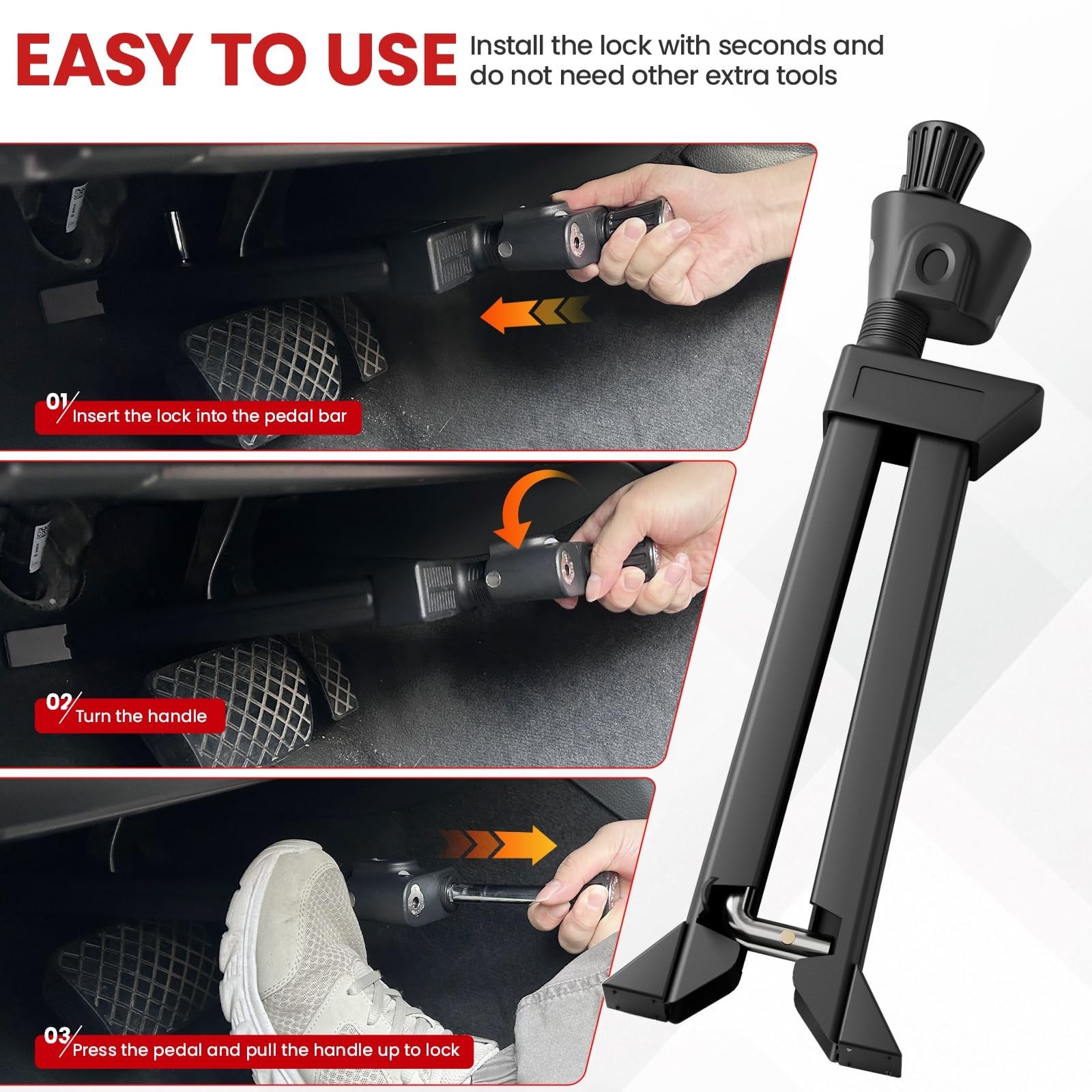 Brake Pedal Lock, Car Anti Theft Device, Heavy-Duty Retractable Car Theft Pre…