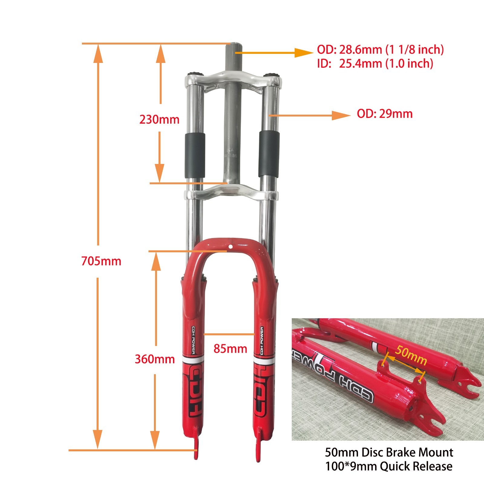 CDHPOWER 26″ Aluminum Mag Wheels Set & Red Bike Fork & Headset-Motorized Bicycle