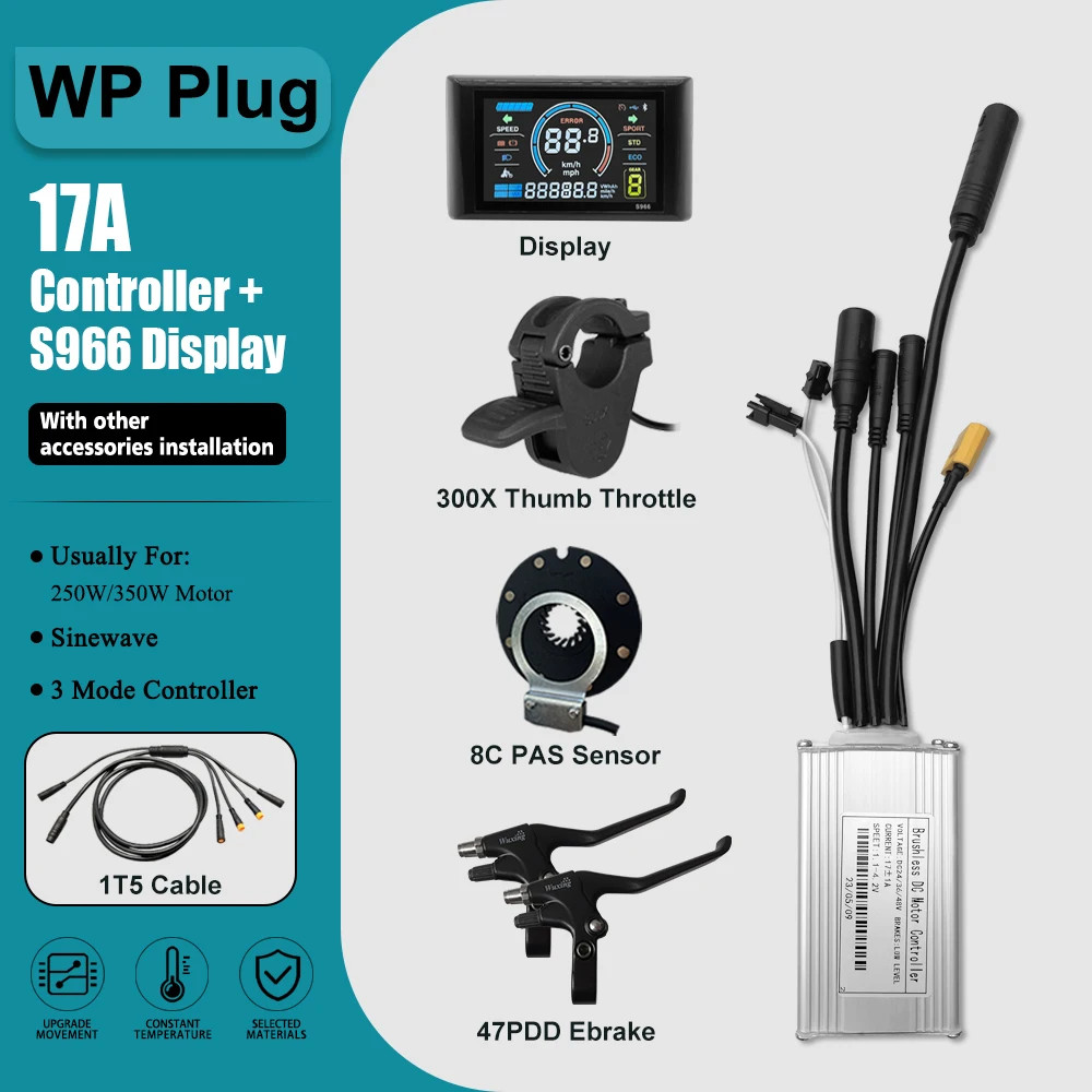 E-bike Three-Mode Sine Wave Controller SM/WP Plug for 250W-3000W Motor 17A-60A
