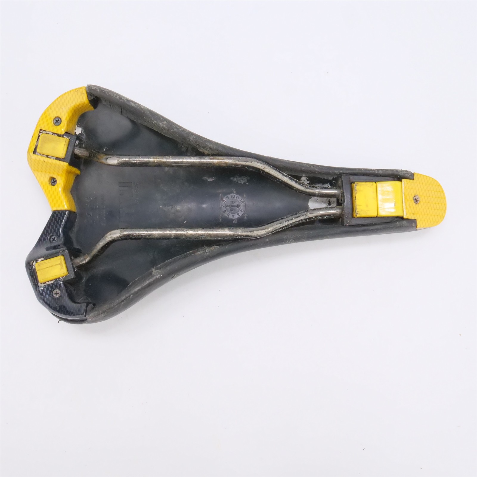 Selle Italia Turbo Matic 2 Saddle Leather CrMo Rail Black Yellow Italy Vintage