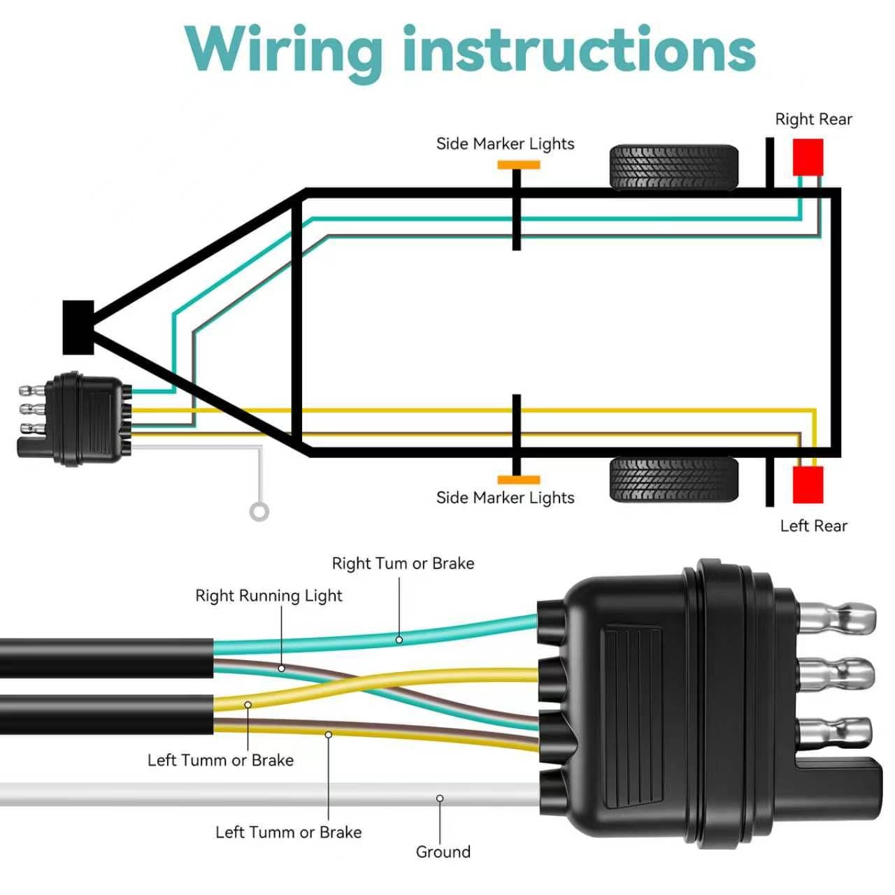 22FT Trailer Wiring Harness 4 Pin 5 Wire Connector Kit Nylon Protectiv Mesh Tube