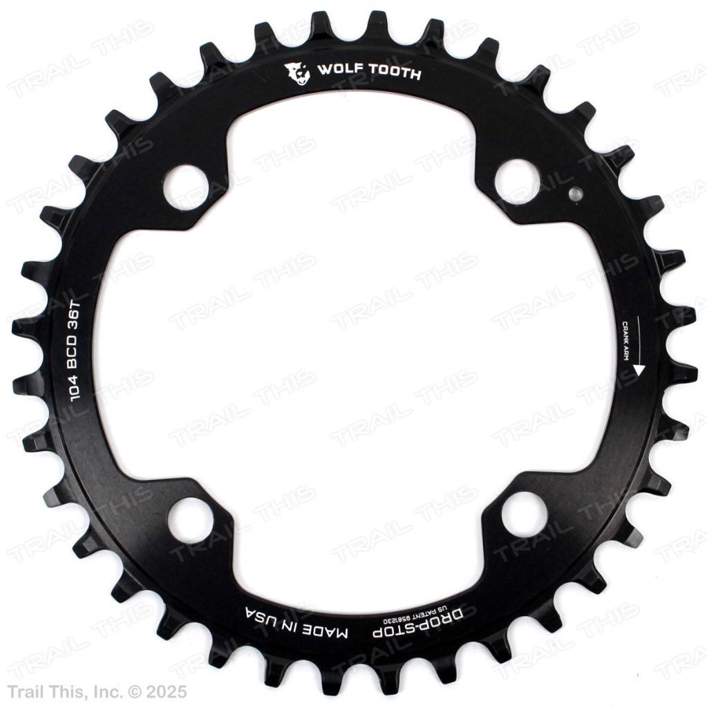 Wolf Tooth Chainring 36T x 104 BCD 4-Bolt Drop-Stop A Bicycle – Black