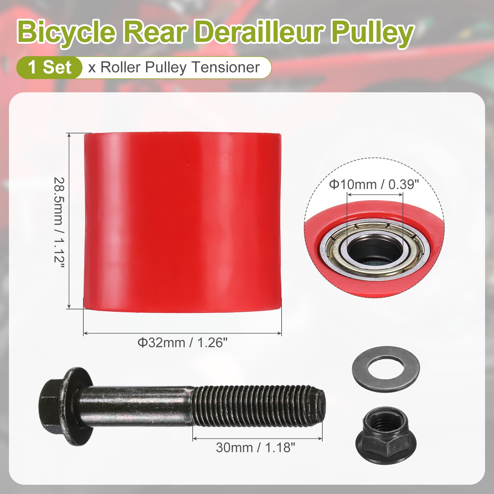 10mm Roller Pulley Tensioner Nylon Cylinder Guide Wheel Set Red