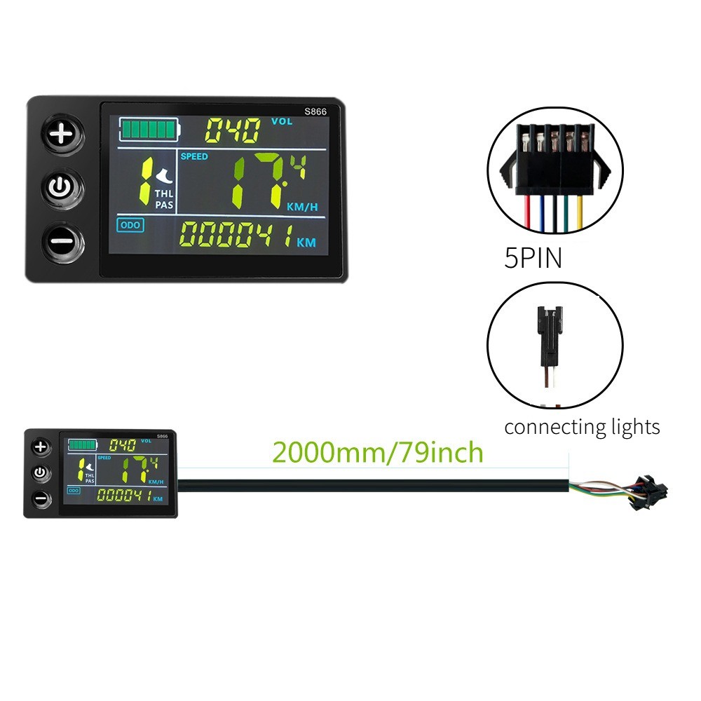 S866 E-Bike Color LCD Display 24V-48V SM/Waterproof Plug Essential Bicycle Part.