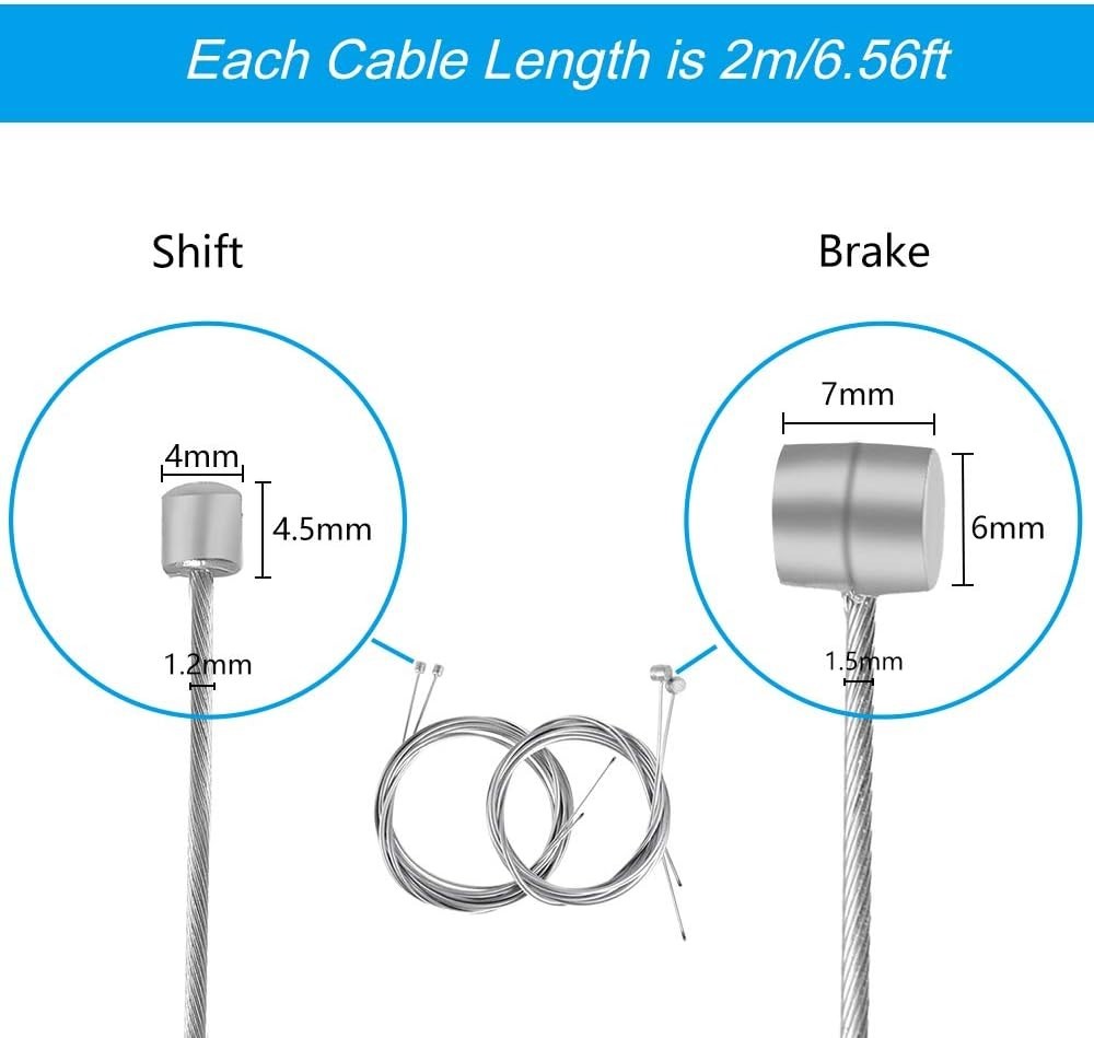 Bicycle Brake/Shift Cable Set with Accessories – 6.56 ft, Universal Fit