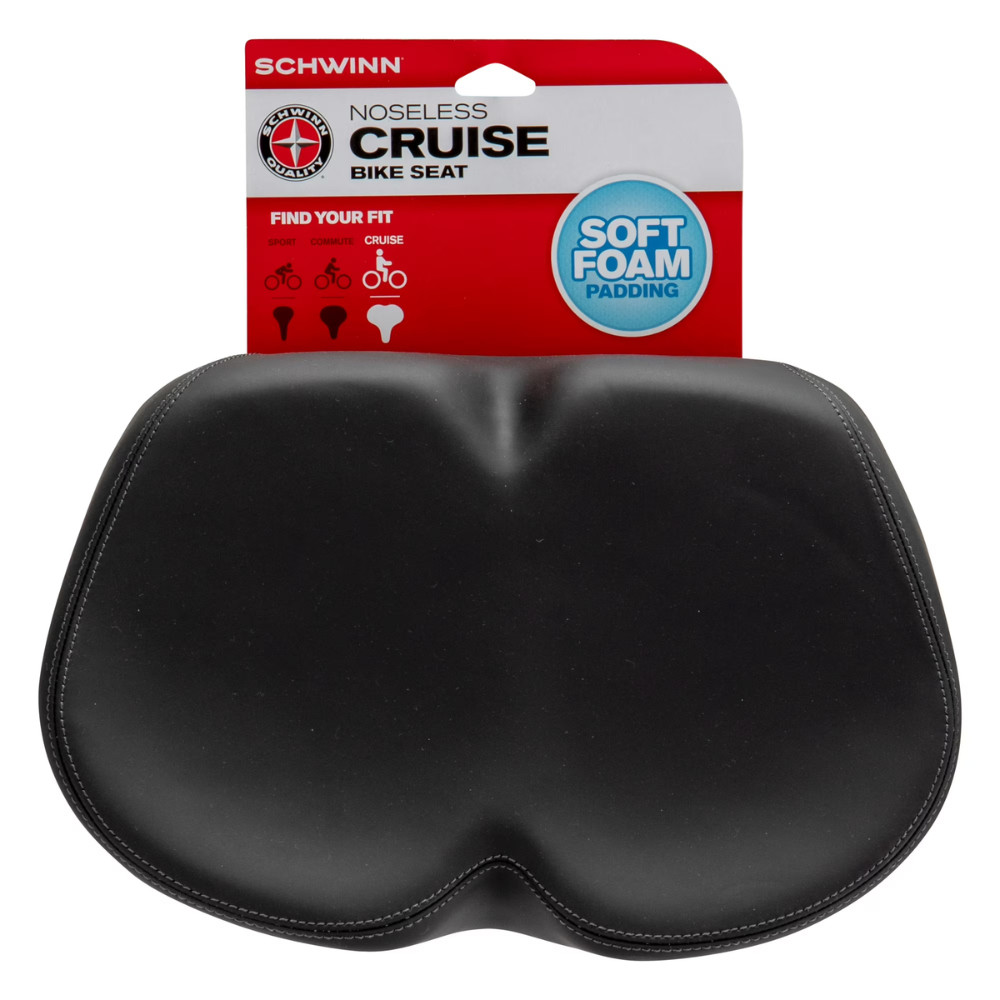 Schwinn Cruise Noseless Bicycle Saddle Black Wide Cushion Foam Comfort Bike Seat