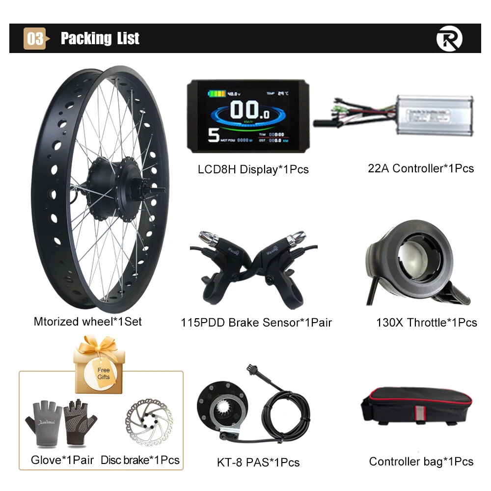 500W 36V 48V Fat Electric Bike 20 26inch 4.0 Tyre Front/Rear Hub Motor Wheel Kit