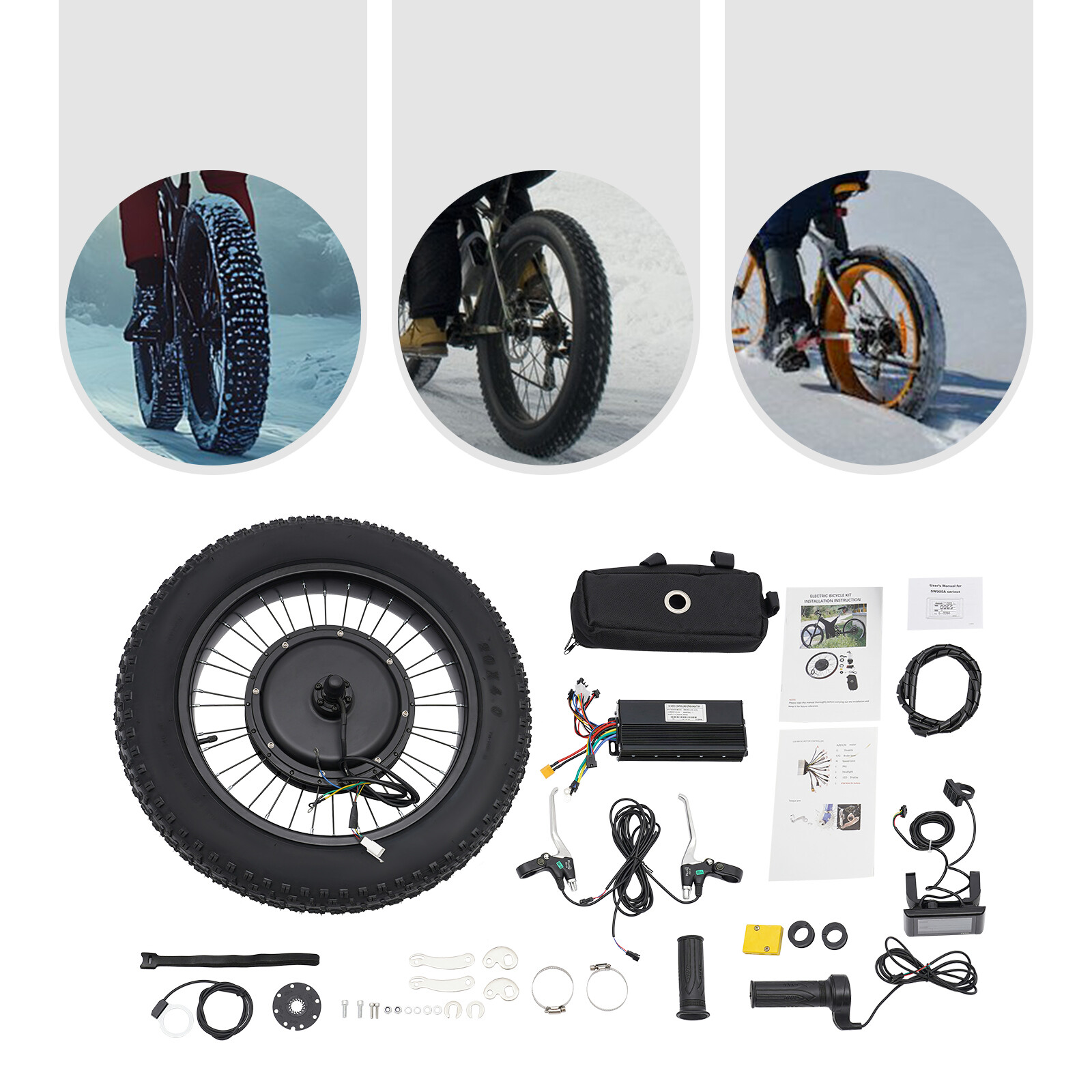 20in Rear Wheel 48V 1500W Electric Bicycle Ebike Conversion Kit Hub Motor LCD