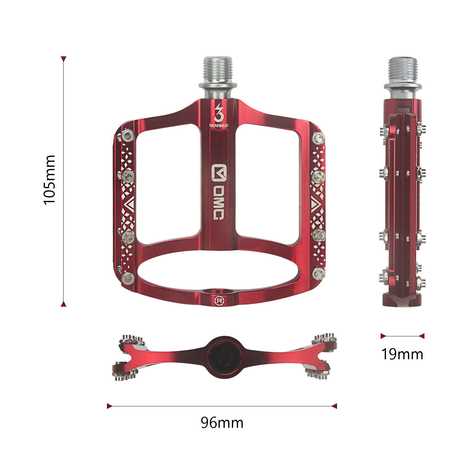 OMC-S1-RE 9/16″ Aluminum Platform Mountain Bike Pedals 3 Sealed Bearing MTB BMX
