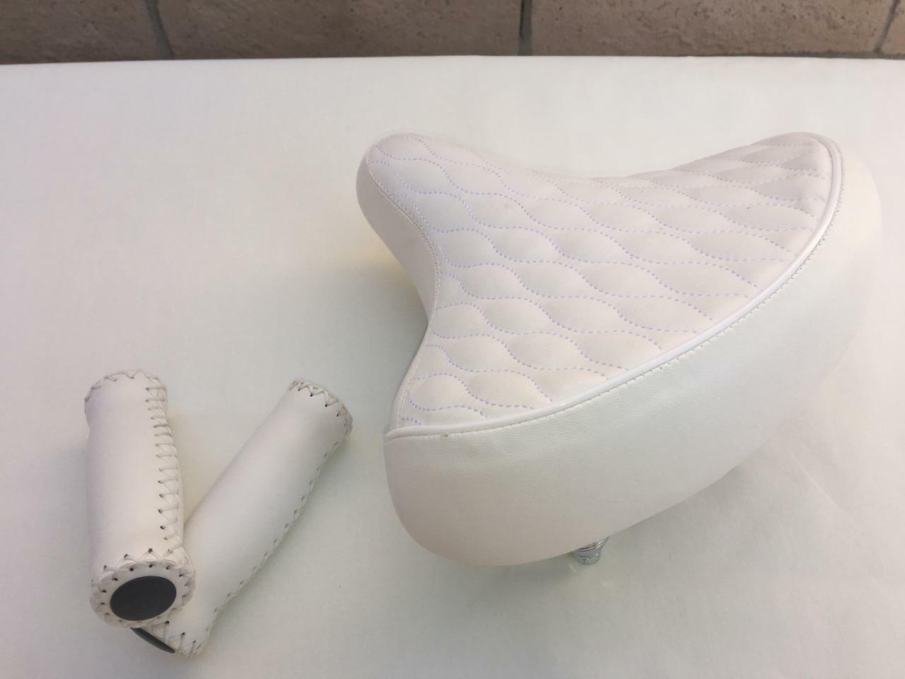 Beach Cruiser Bike Diamond Saddle Seat *WHITE w/Springs +Grips Handlebar Comfort