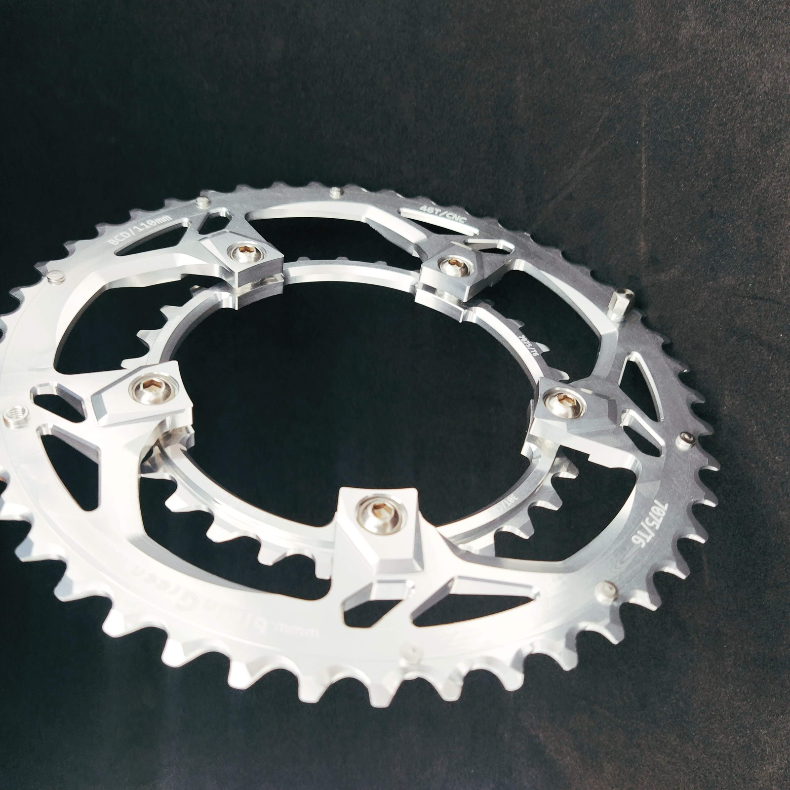 bikinGreen CNC 7075 Chainring 46/30T V4 BCD 110mm 5 Bolts 9-12 Sp Retro Silver