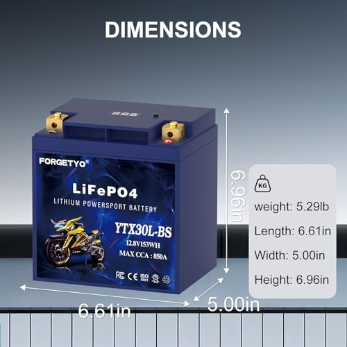 Lithium YTX30L-BS, 850A LiFePO4 Motorcycle Battery, 12V 12AH YTX30L-BS-12AH